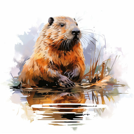 Beaver clipart in the style of Impressionistic Art, on white background