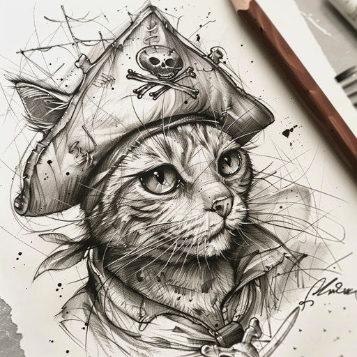 An adventurous cat with a pirate hat