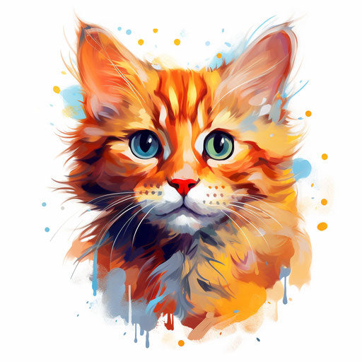 Cat cartoon in Oil painting style on white background