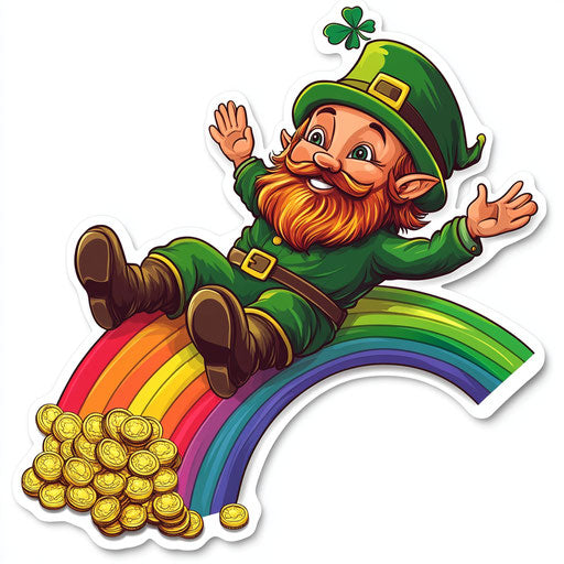 St. Patrick's Day design with leprechaun on rainbow
