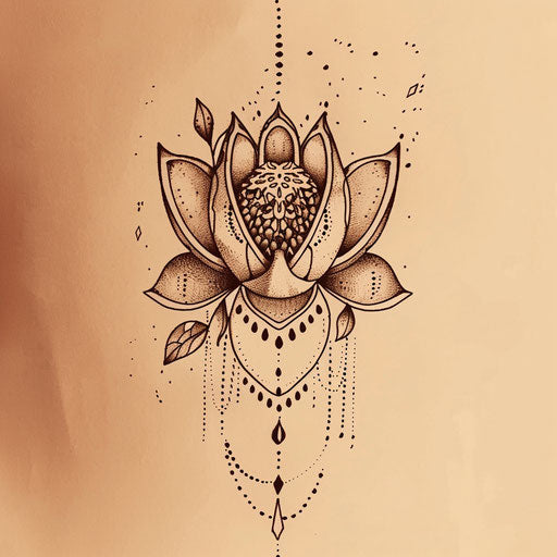 Simple and clean flat tattoo sketch of a jagua fruit with geometric patterns