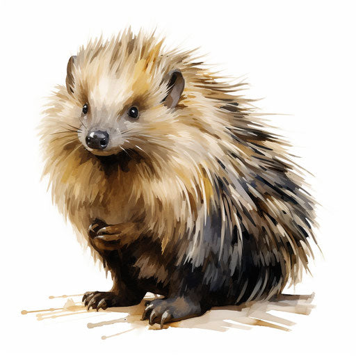 Porcupine clipart in the style of Oil painting, on a white background