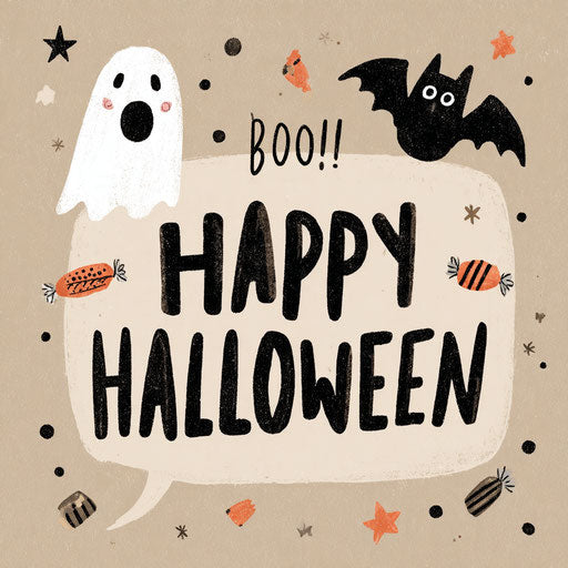 Joyful Halloween with ghosts and candy