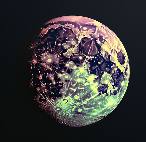 Shadow of the moon on its surface, purple and gold style