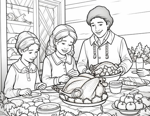 Thanksgiving coloring pages, precisionist lines and shapes, whimsical figuratives
