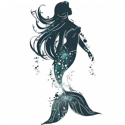 Mermaid silhouette with teal and silver glitter details
