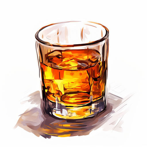 Shot glass in the style of oil painting on white background