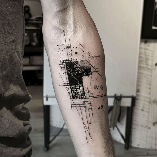 Black flag with geometric abstract patterns