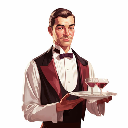 Waiter clipart in the style of Chiaroscuro Art, on white background