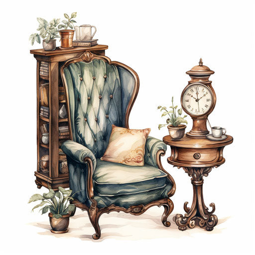 Furniture clipart in the style of Oil painting
