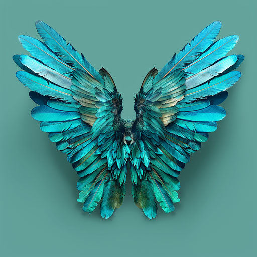 Photo realistic wings clipart on flat teal background