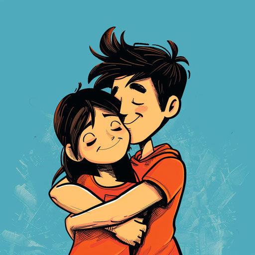 Cartoon of a couple hugging, Eddie Mendoza, Sarah Andersen style