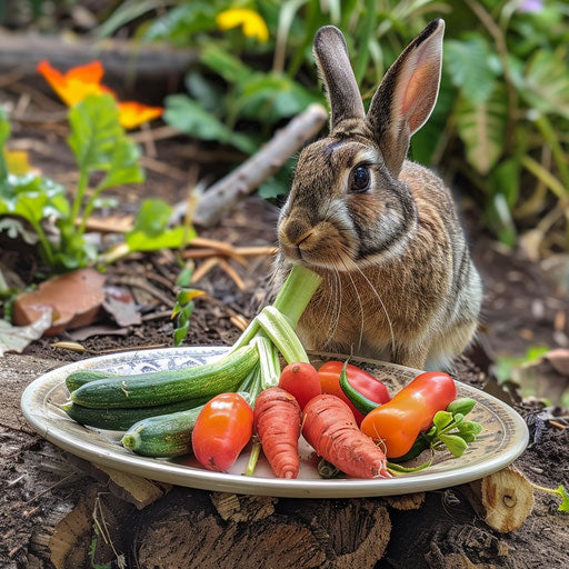 Feast of vegetables for happy rabbit