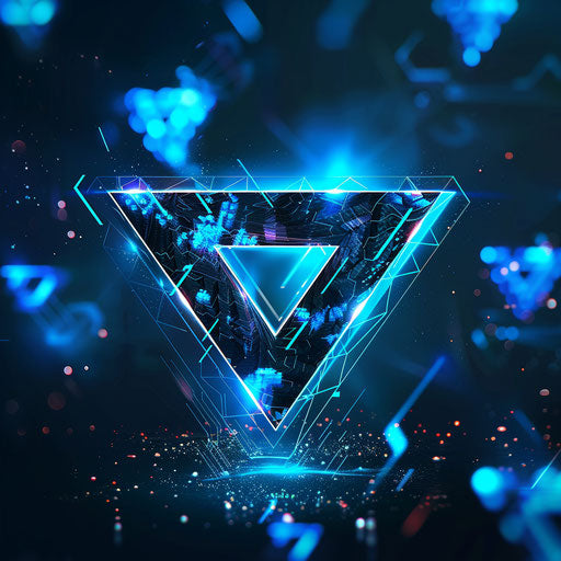 Company logo with digital elements and bright blue colors, featuring a futuristic font