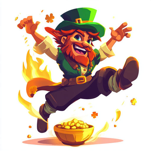 Leprechaun dancing with a pot of gold