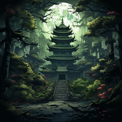 Asian pagoda surrounded by trees, east-west fusion