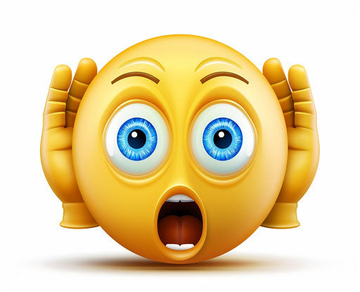 Surprised emoji with hands on ears, surprised face expression