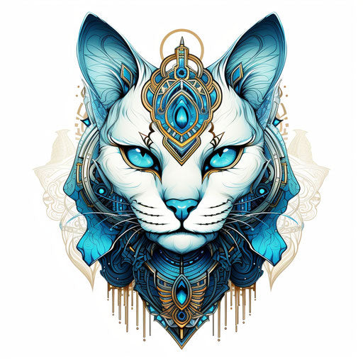 Sapphire cat head portrait tattoo, vector