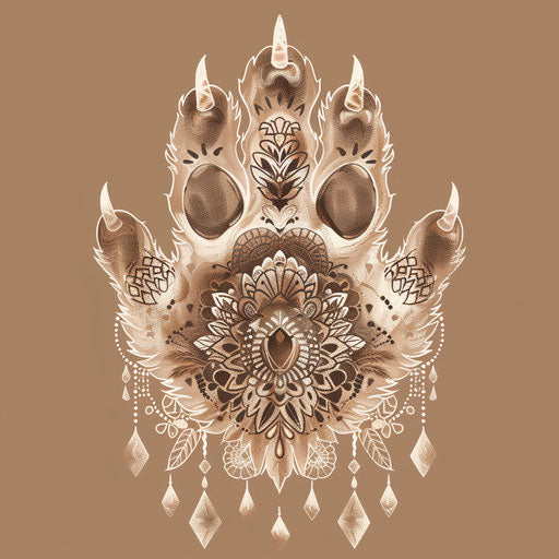 Bear paw sketch with intricate lace details and soft colors