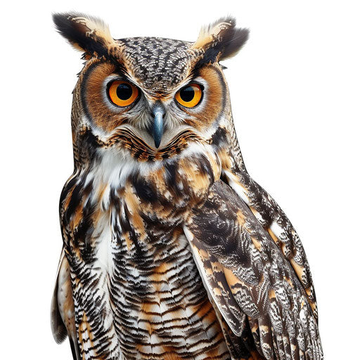 Owl clipart in photo realistic style with flat white background
