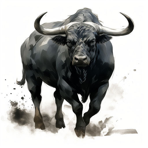 Bull in Chiaroscuro Art Style on White Background