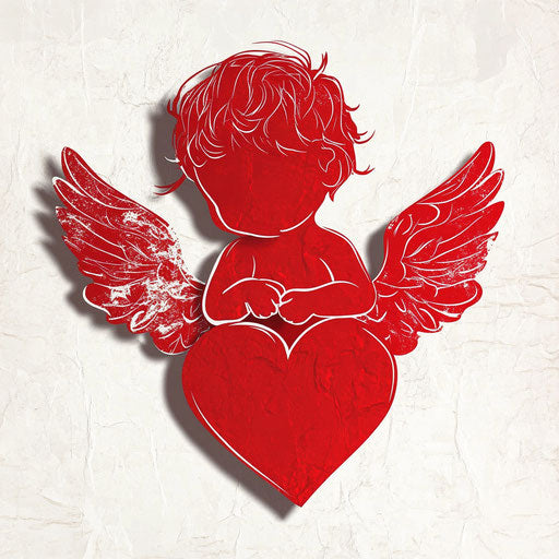 Cupid silhouette holding a heart on white background, sticker style vector clip art