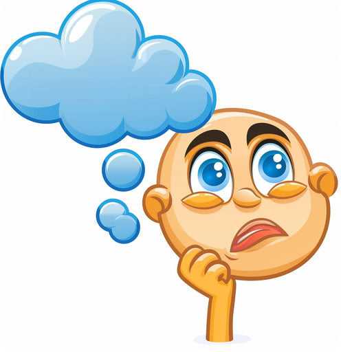 Icon of thinking emoji with thought bubble in clip art style