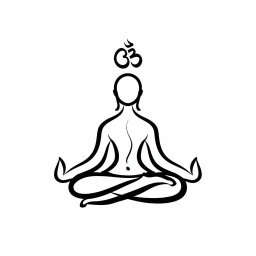 Minimalist sketch of a yoga pose with om symbol