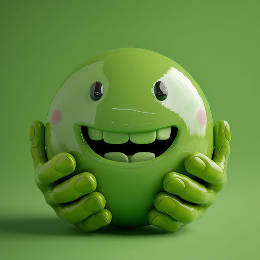 Green emoticort showing teeth with hands