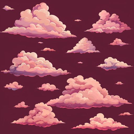 Realistic cartoon clouds on bright burgundy background