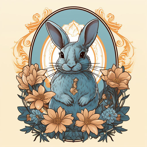 Easter bunny holding a banner and flower