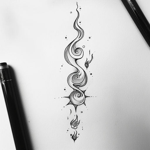 Symbolic tattoo of three dots linked to elemental symbols