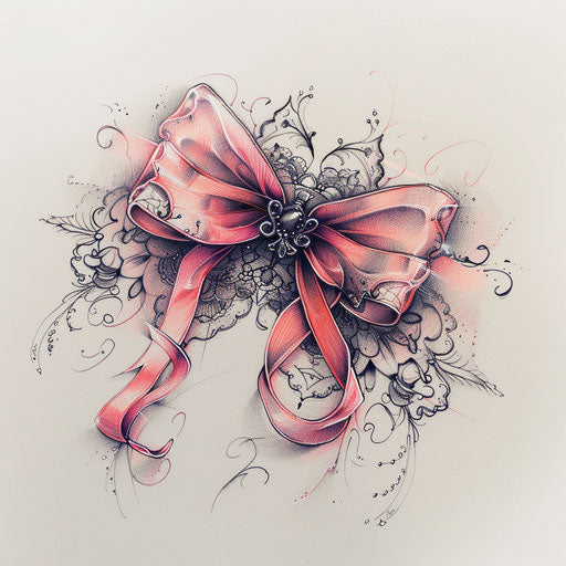 Romantic ribbon tattoo sketch with delicate lace details