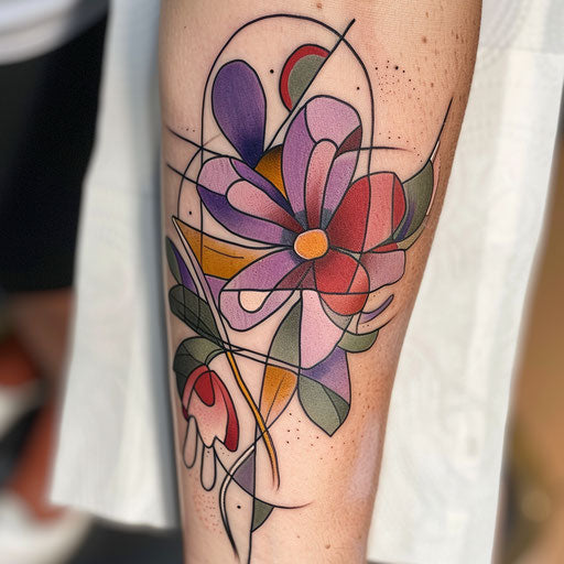 Cubist representation of a violet flower tattoo