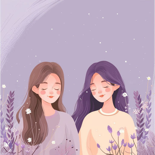Close friends with realistic touch on lavender background