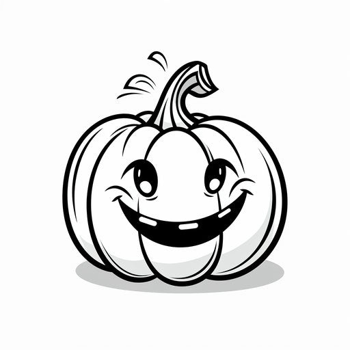 Smiling pumpkin in simple line work, monochrome child's drawing