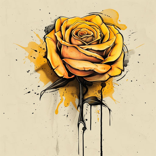 Bold sketch of a yellow rose in flat tattoo style