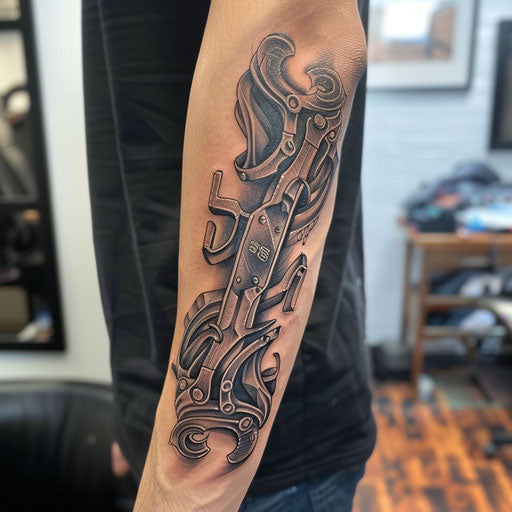 Biomechanical armband tattoo on the upper arm