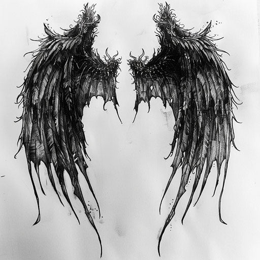 Dark gothic demon wings tattoo design sketch