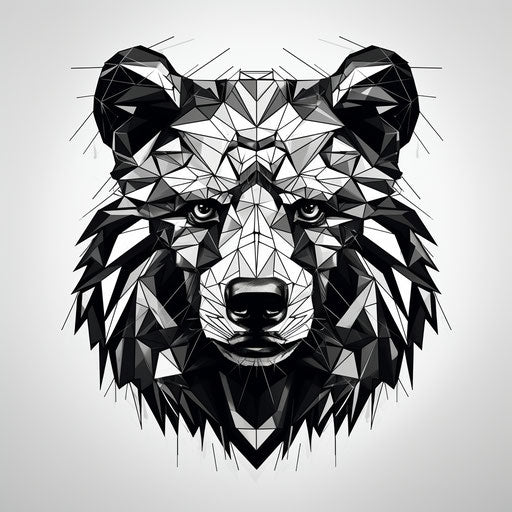Black and white bear cyborg symbol poster, expressive line work