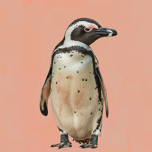 Realistic penguin clipart on flat pastel peach background