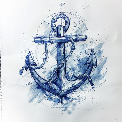 Nautical peace tattoo sketch with anchor and rope