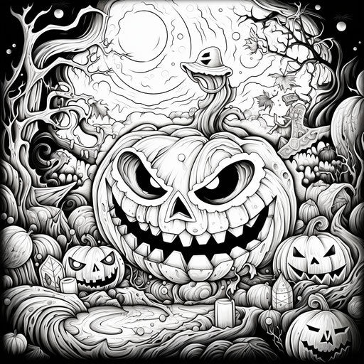 Halloween page or doodle pumpkin and candy coloring page for kids to entertain