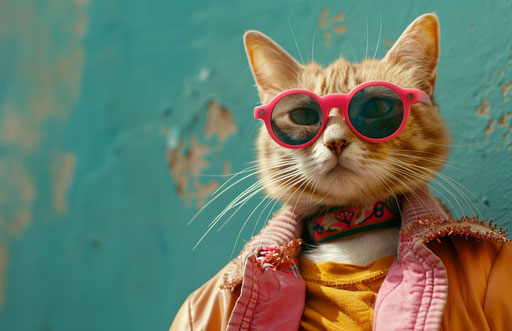 A cat in pink sunglasses and a techno-organic jacket