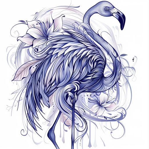 Elegant flamingo tattoo in Art Nouveau style