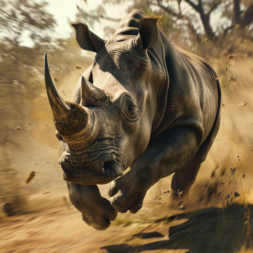 A rhino on the run in a high-speed chase