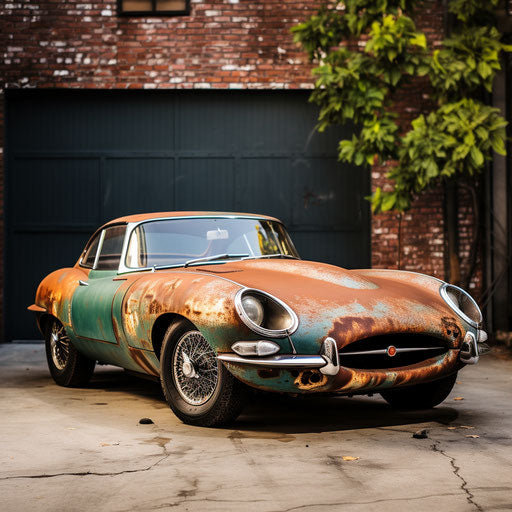 Jaguar e type car with patina