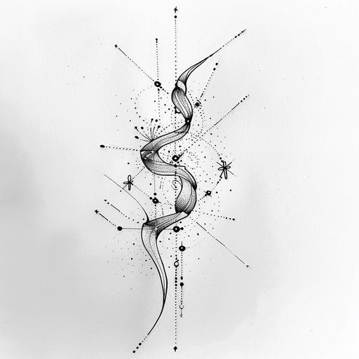Energetic flat tattoo sketch of the Aquarius constellation with dynamic, abstract energy beams