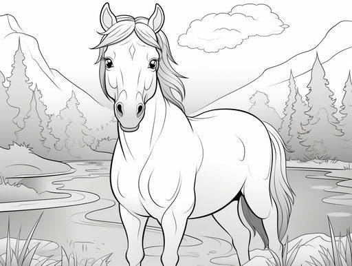 Cute colored horses, pastoral scenes, tender nature