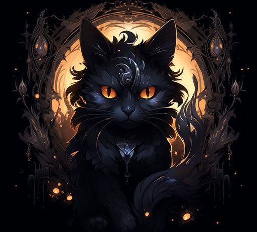Decorative black cat design in detailed costume style